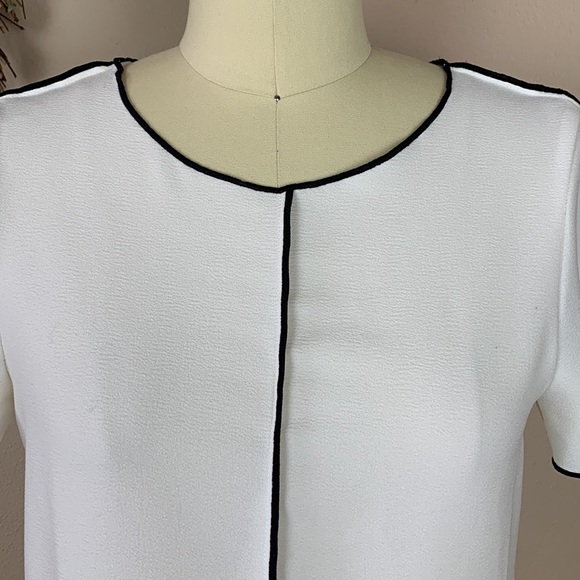 Zara Basic Collection Women’s White Short Sleeve Crepe Top Black Trim Size S - Picture 2 of 6